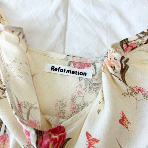 Reformation Christianna Midi Dress Floral Print Cream Pink Sleeveless Tie Small - Picture 7 of 11